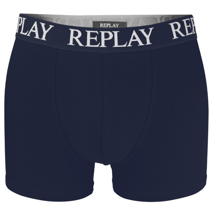 Granatowe bokserki męskie Replay z gumą w logo.