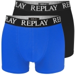 Replay Czarny Niebieski Bokserki Męskie Logo Zestaw 2 Sztuki
