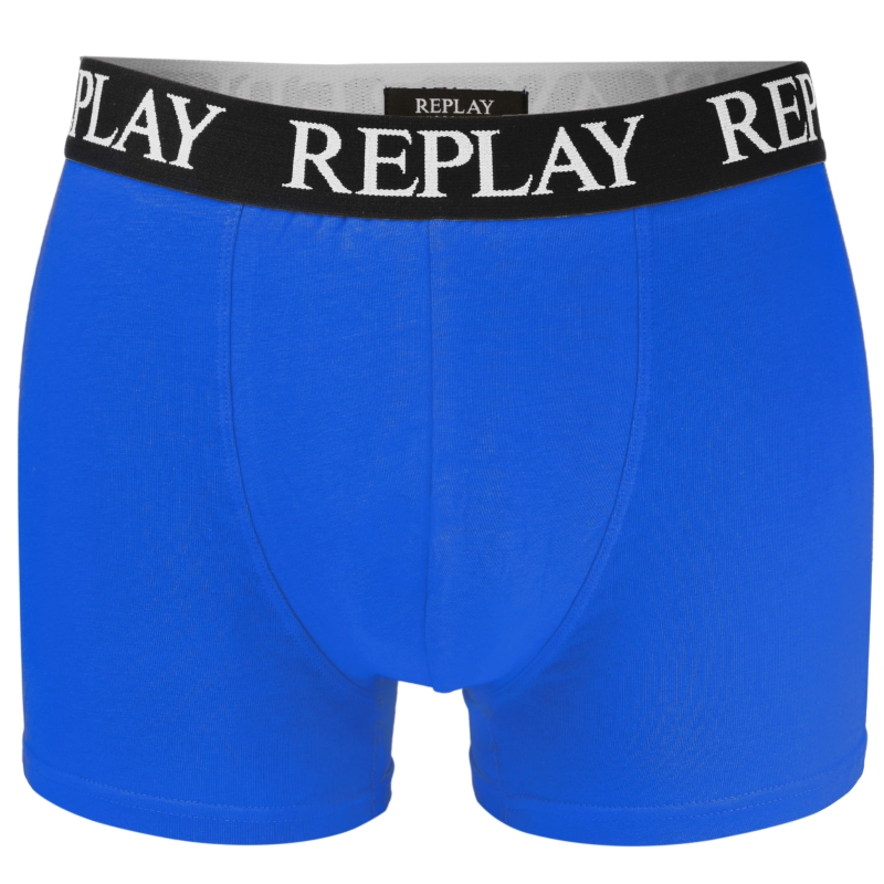 Bokserki męskie Replay – komplet dwóch sztuk, czarne i niebieskie.