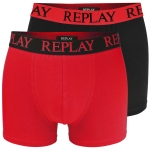 Replay Czarny Czerwony Bokserki Męskie Logo Zestaw 2 Sztuki