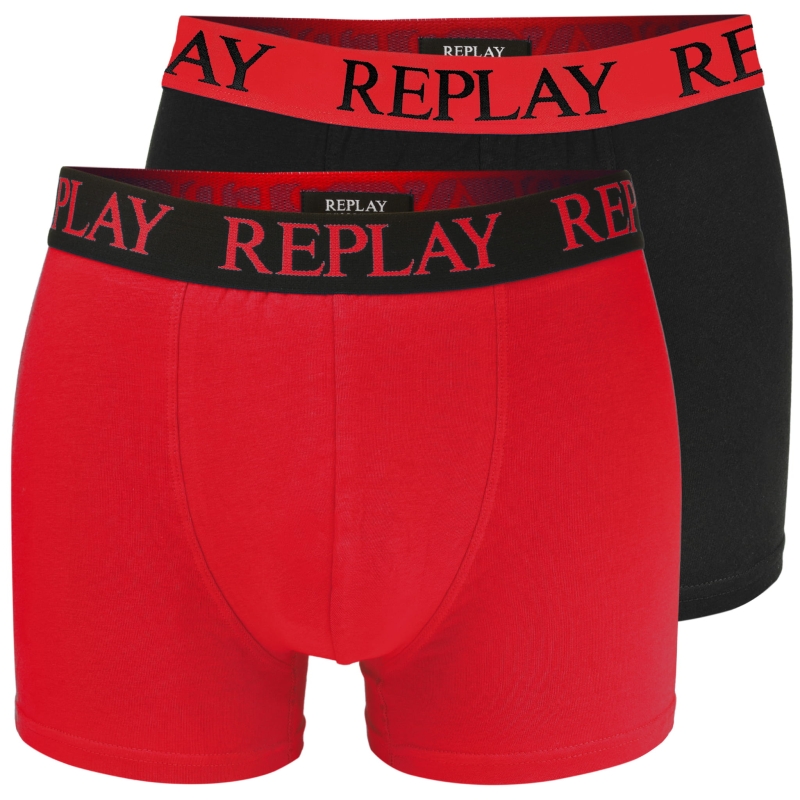 Zestaw 2 sztuk męskich bokserek Replay w kolorze czarnym i czerwonym.