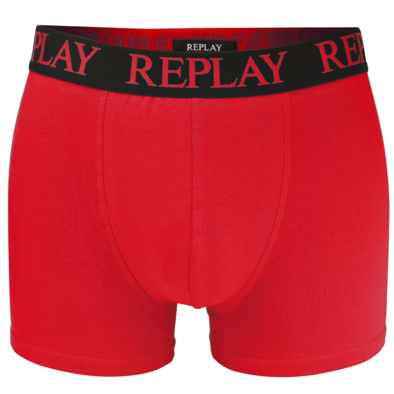 Bokserki Replay czerwone – widok z przodu z kontrastową gumą.