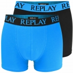 Replay Czarny Niebieski Bokserki Męskie Logo Zestaw 2 Sztuki