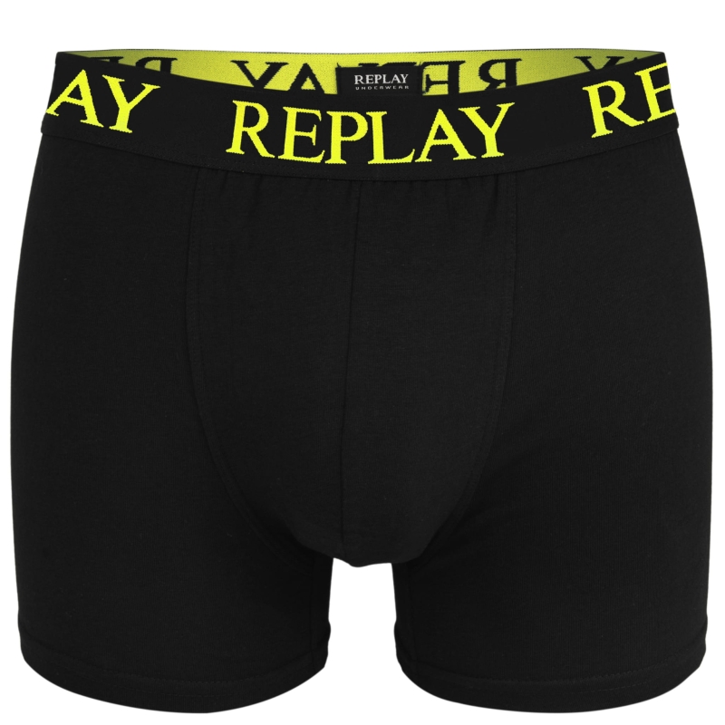 Replay bokserki męskie bawełniane, pakiet 2 sztuki, czarny i neonowy pas z logo.