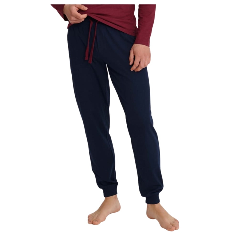 Granatowe spodnie piżamowe męskie z bordowym sznurkiem