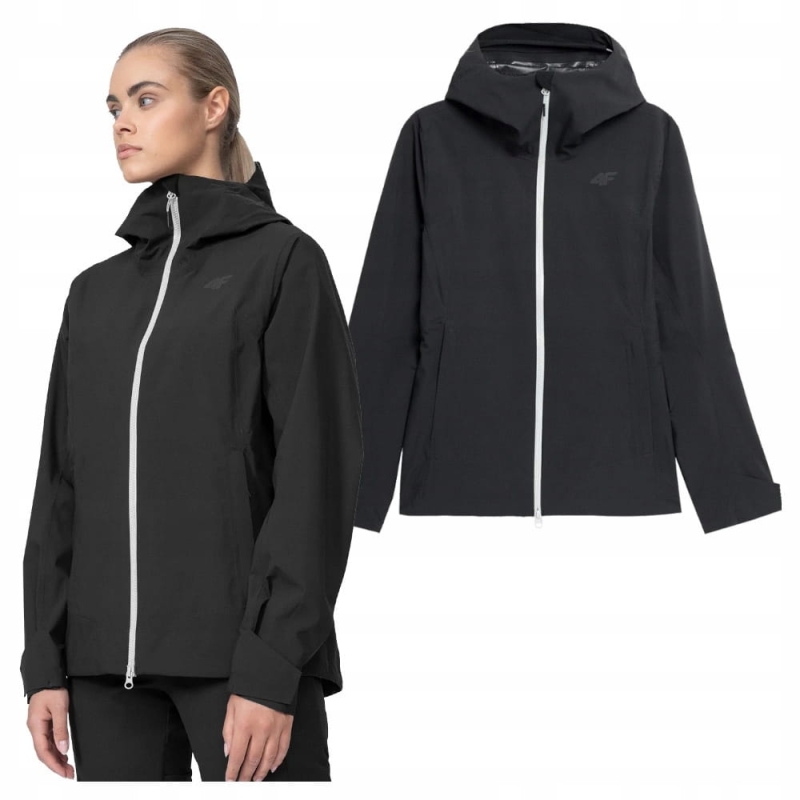 Modelka w czarnej kurtce damskiej 4F