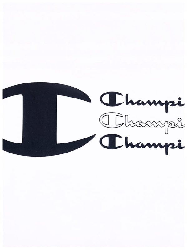 Zbliżenie na grafikę na białej koszulce damskiej Champion