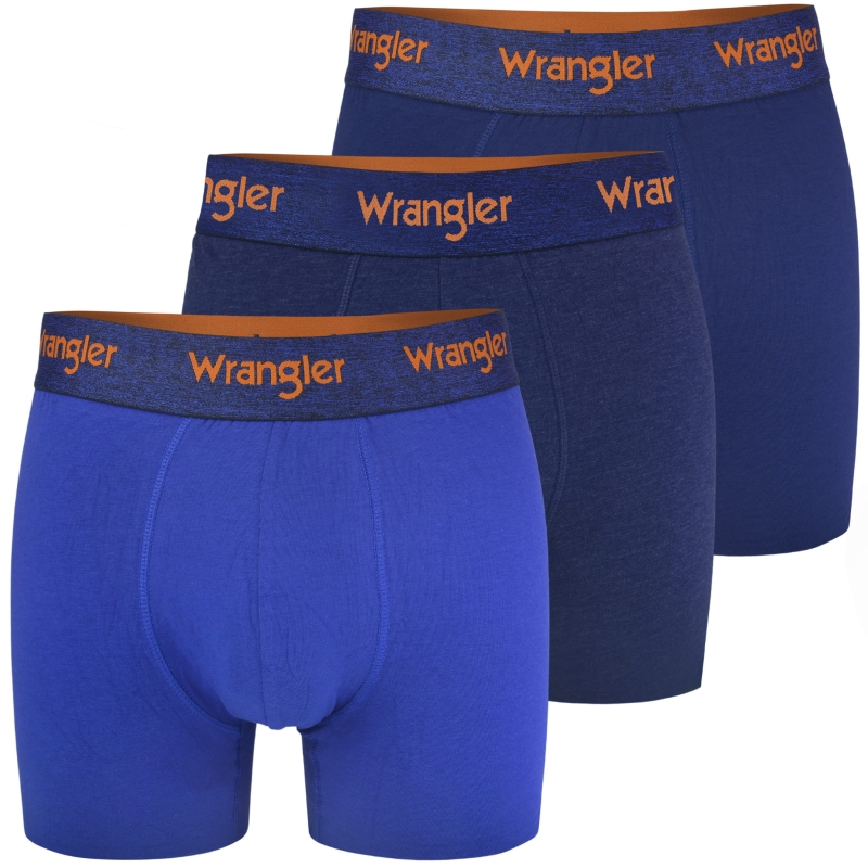 Trzy bokserki Wrangler w odcieniach niebieskiego z logo