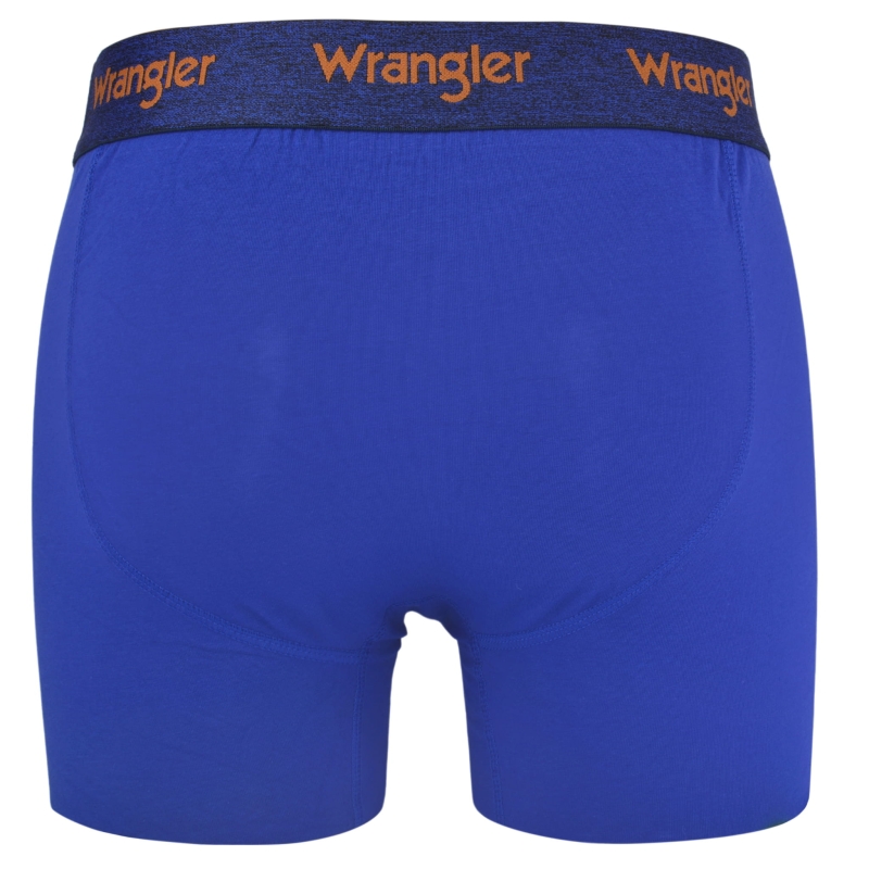 Tył niebieskich bokserek Wrangler z haftowanym logo