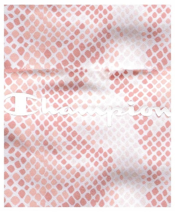 Zbliżenie na logo Champion na jasno różowym bikini górnym