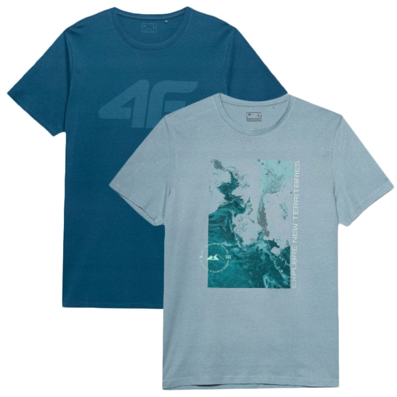 Zestaw koszulek męskich bawełnianych z logo i wzorem 4F