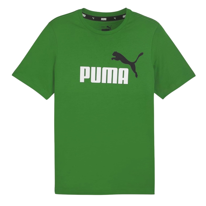 Zielona koszulka męska Puma ESS+ z logo na piersi.