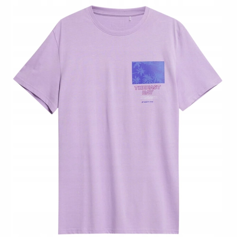 Fioletowa koszulka 4F z niebieskim nadrukiem palm