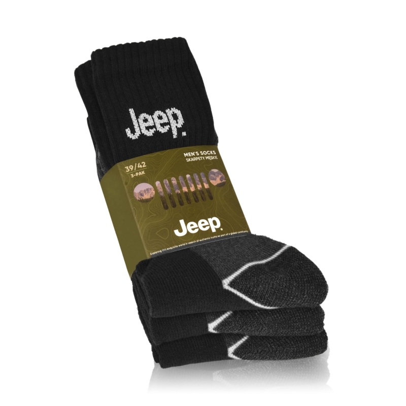 Klasyczne czarne skarpety męskie Jeep – pakiet 3 sztuki.