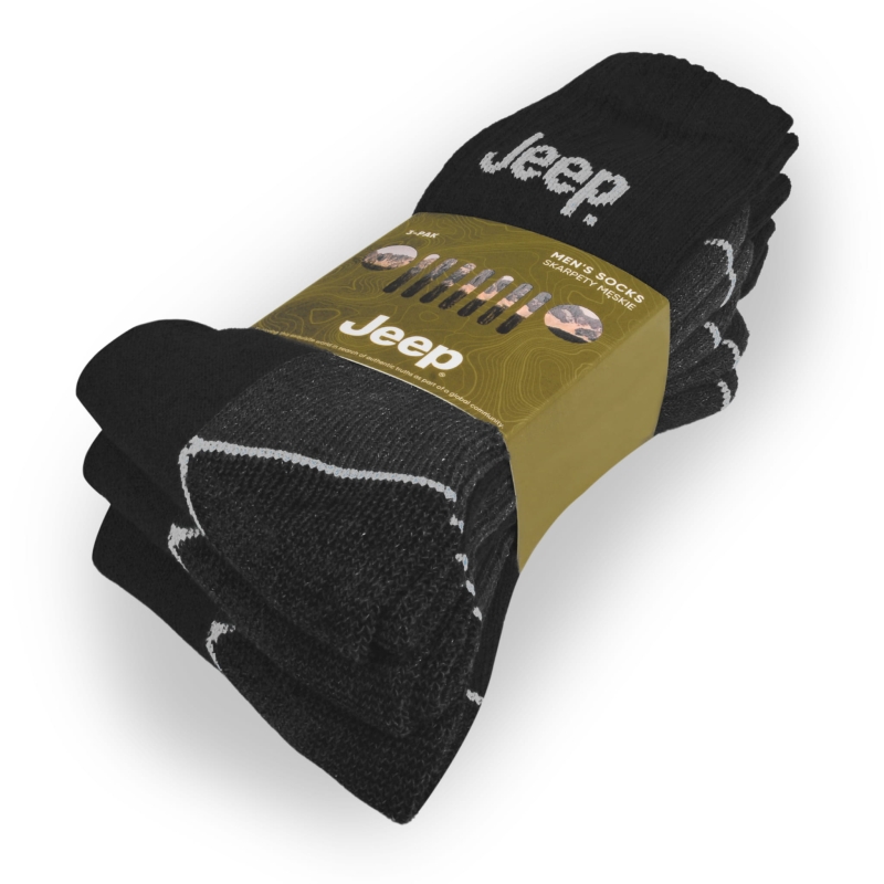 Detal wykończenia i elastycznej gumy w skarpetach Jeep.