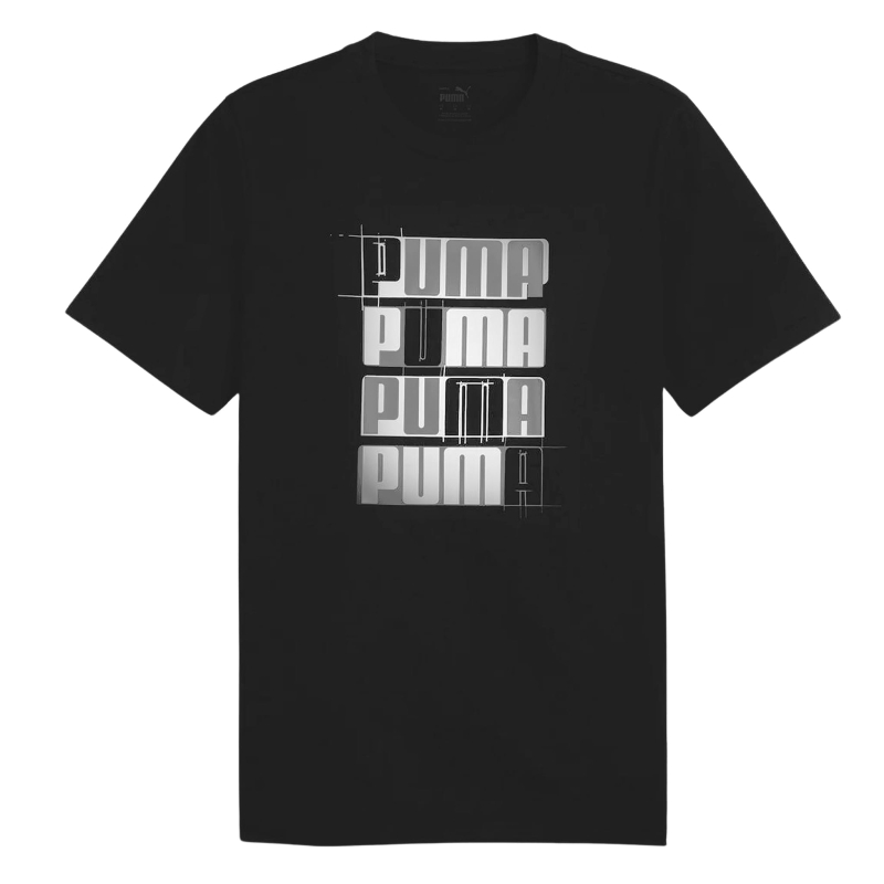 Czarna koszulka Puma z białym nadrukiem logo