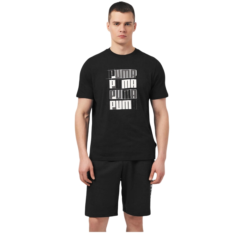 Czarna koszulka męska Puma z nadrukiem logo Model