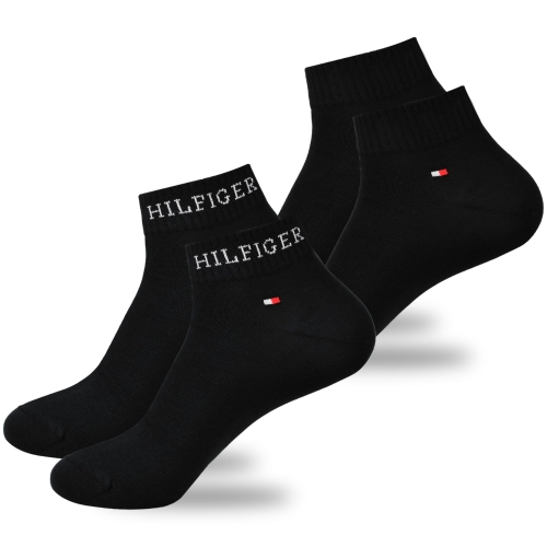 TOMMY HILFIGER Skarpety Męskie Za Kostkę Bawełna Logo CZARNE 2P Roz.