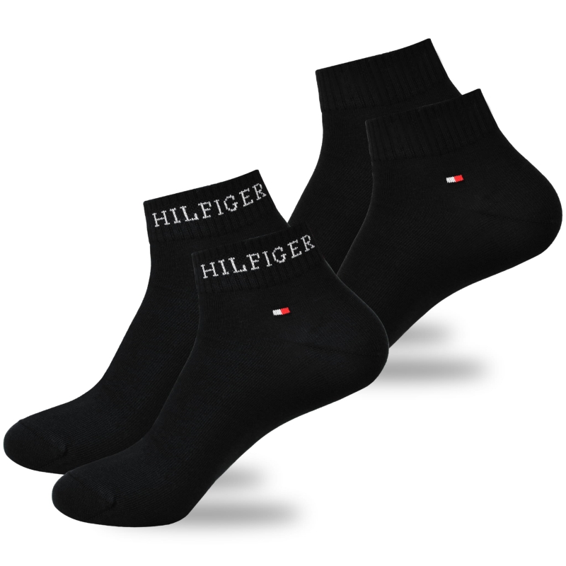 TOMMY HILFIGER Skarpety Męskie Za Kostkę Bawełna Logo CZARNE 2P Roz