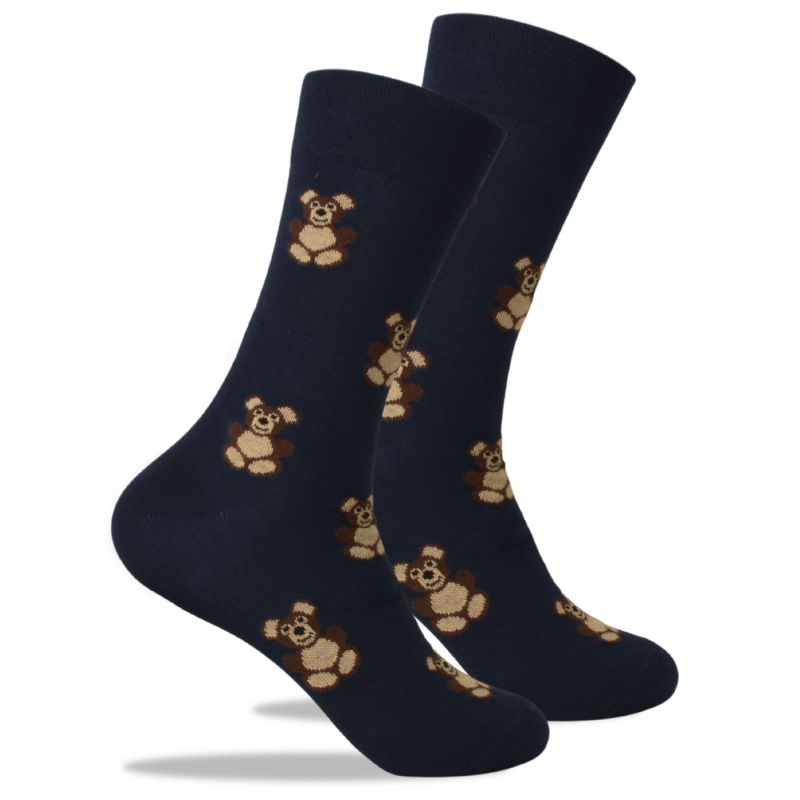 Granatowe skarpety w misie – para z powtarzalnym wzorem misiów na całej powierzchni.