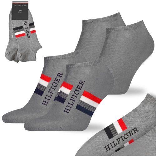 TOMMY HILFIGER Skarpety Męskie Stopki Bawełna Logo SZARY 2 Pak