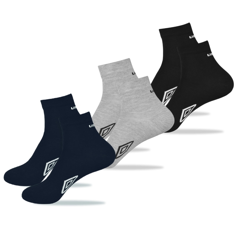 Zestaw 3 par skarpet Umbro – czarne, szare i granatowe.