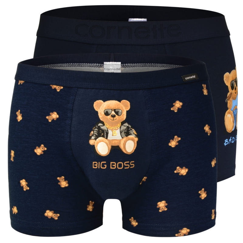 Cornette bokserki męskie w kolorze granatowym z motywem misiów. Zestaw 2 sztuki, naturalna bawełna