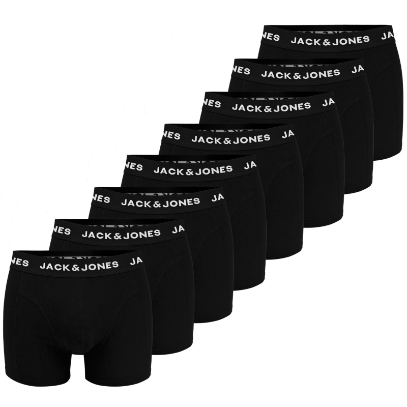 Zestaw 8 czarnych bokserek męskich JACK&JONES JJ9926 z logo, wykonanych z bawełny.