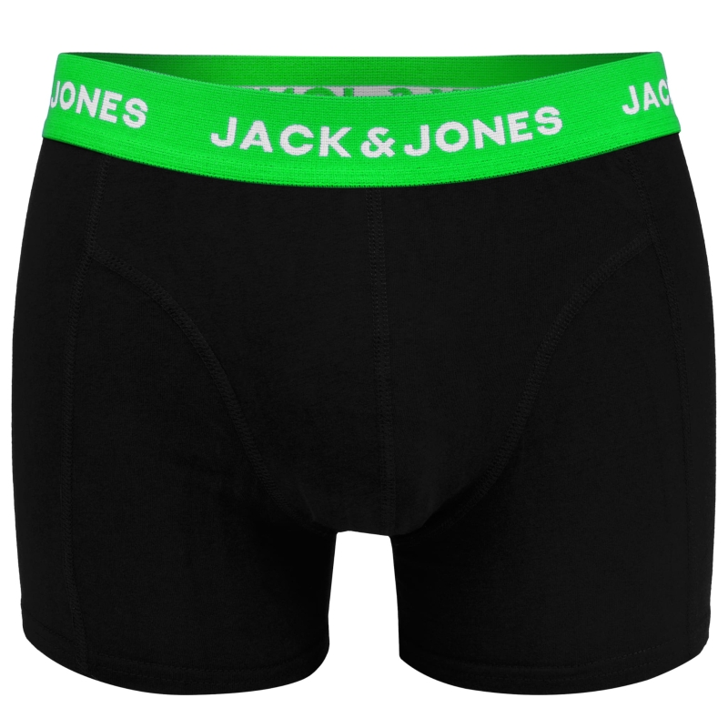 Bawełniane bokserki męskie JACK&JONES z zieloną gumą i napisem logo, widok z przodu.
