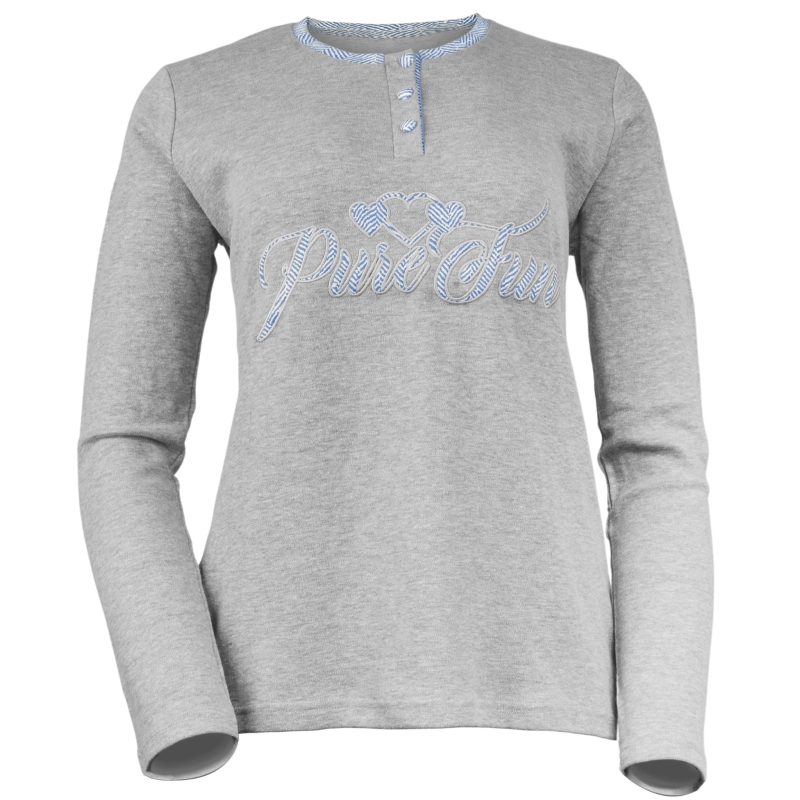 Szara bluza piżamy Infiore z haftem Pure Fun i guzikami