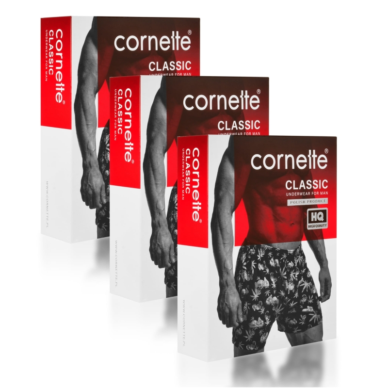 Cornette Classic – 3-pak luźnych bokserek męskich. Kolor niebieski, miękka bawełna, codzienna wygoda