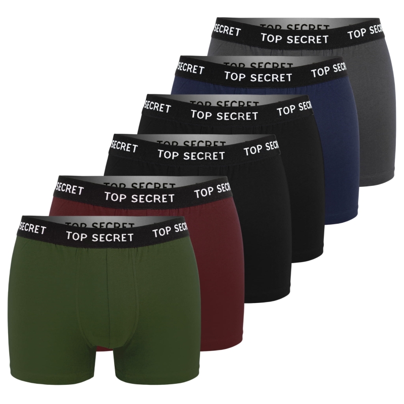 TOP SECRET bokserki męskie – kolorowy zestaw 6 sztuk, wygodna bawełna i nowoczesny design