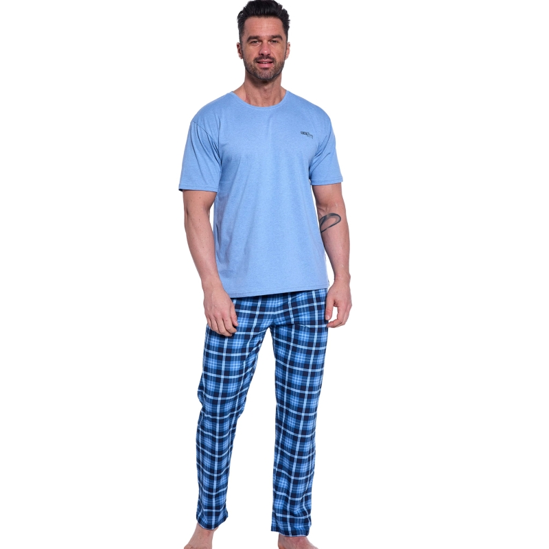 Cornette Piżama Męska Strong Niebieska Długi Rękaw Bawełna Model