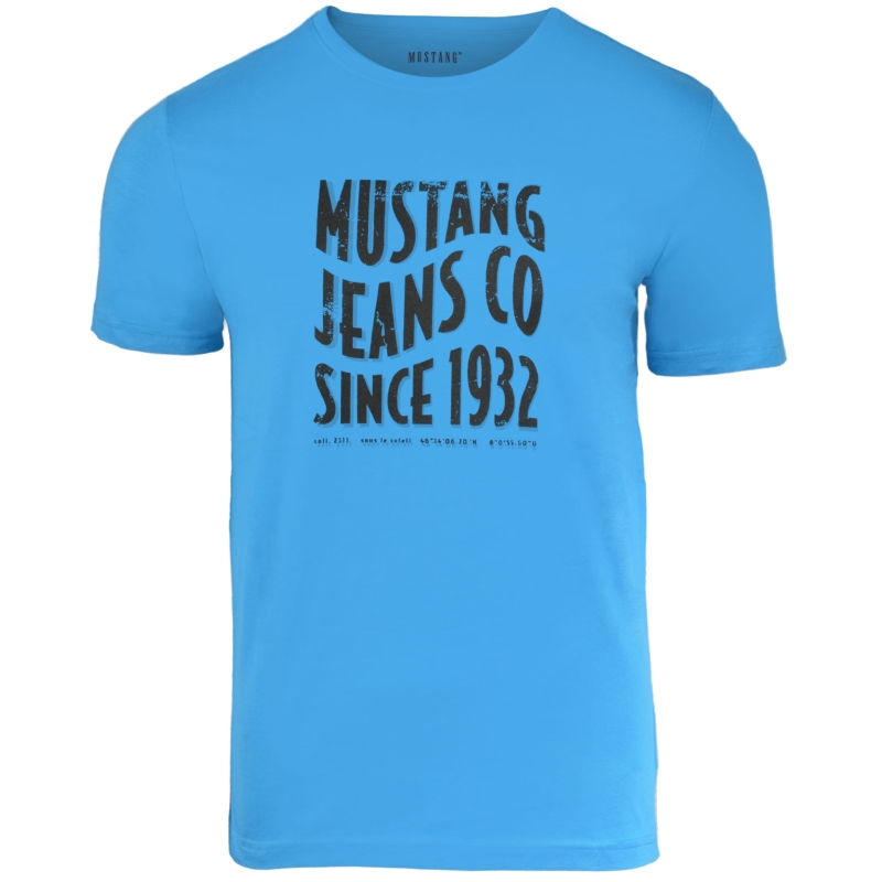 Pojedyncza koszulka męska Mustang w kolorze niebieskim, widok z przodu.
