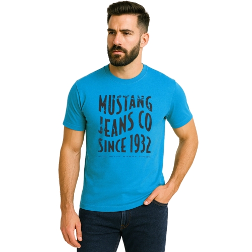 Mustang Koszulka Męska T-shirt Bawełniana 4246 Niebieski