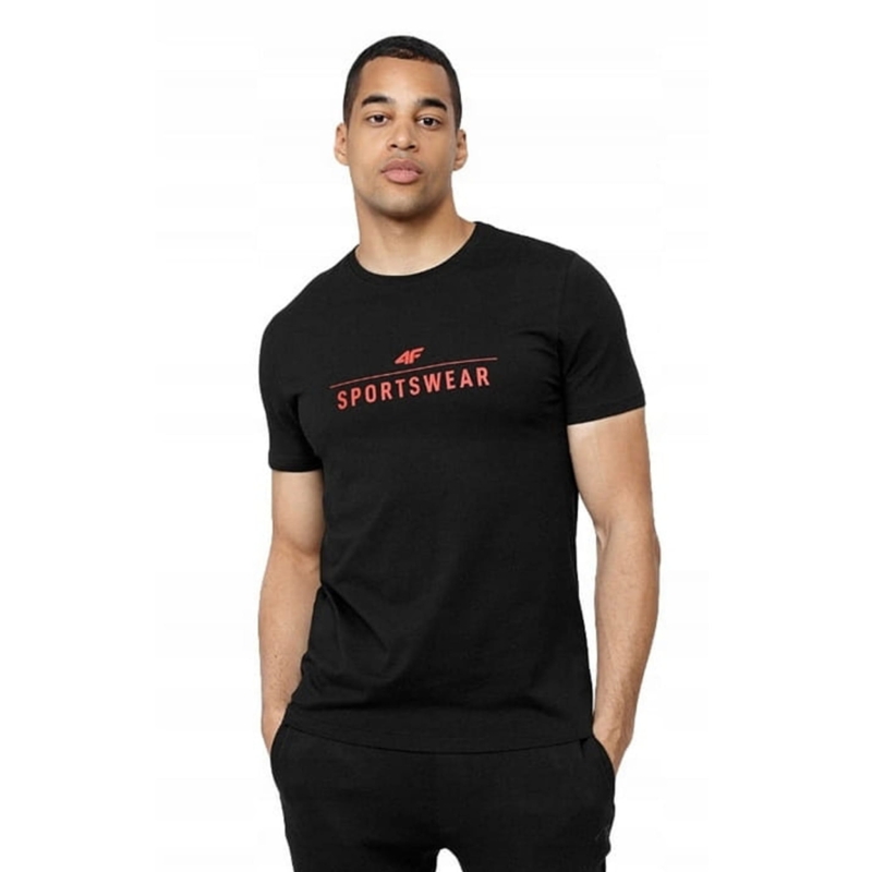 4F T-shirt Koszulka Męska TTSHM539 Czarna z czerwonym napisem Model