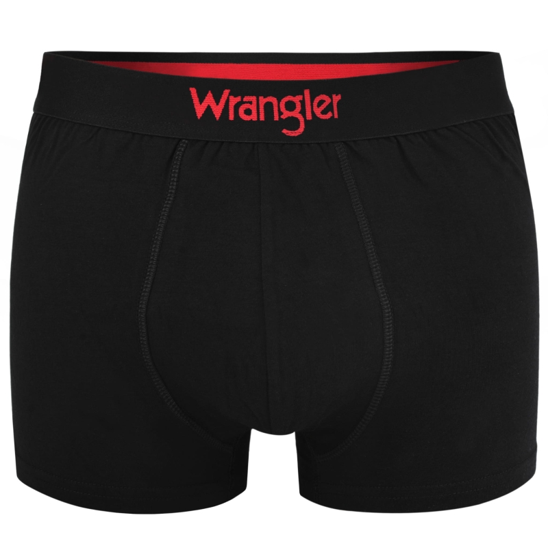 Pojedyncza para czarnych bokserek Wrangler z widocznym logo na pasie, widok z przodu.