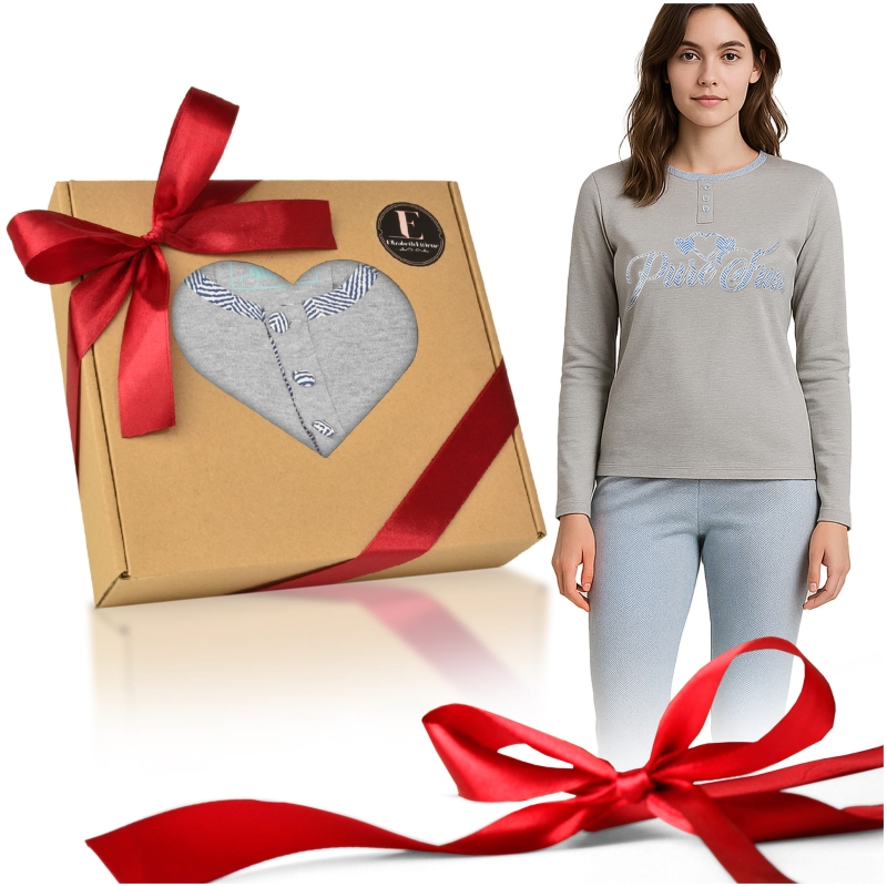 Szara piżama damska Infiore w ozdobnym pudełku prezentowym