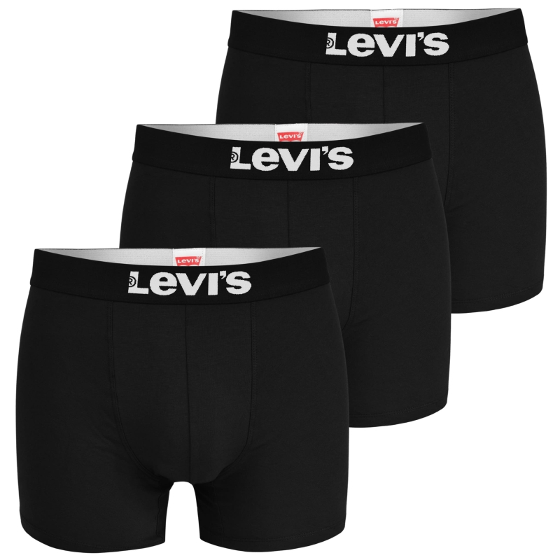 Klasyczne czarne bokserki męskie Levi’s z białym nadrukiem logo na gumie, zaprezentowane od przodu