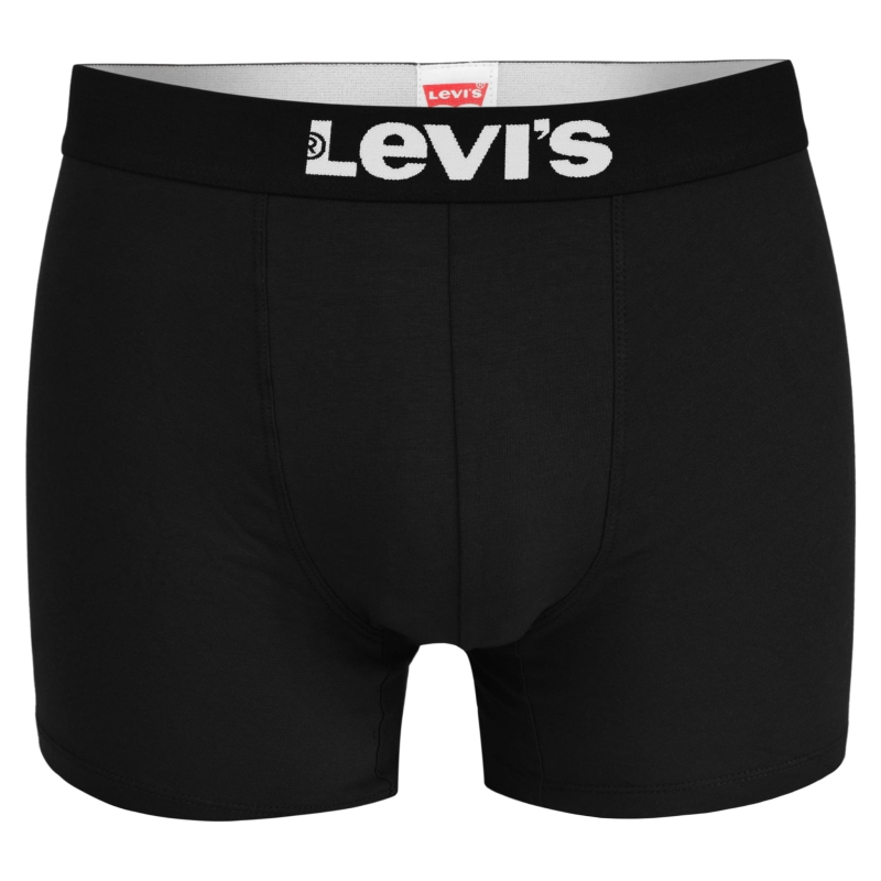 Pojedyncza para czarnych bokserek Levi’s z logo na pasie, widok z przodu
