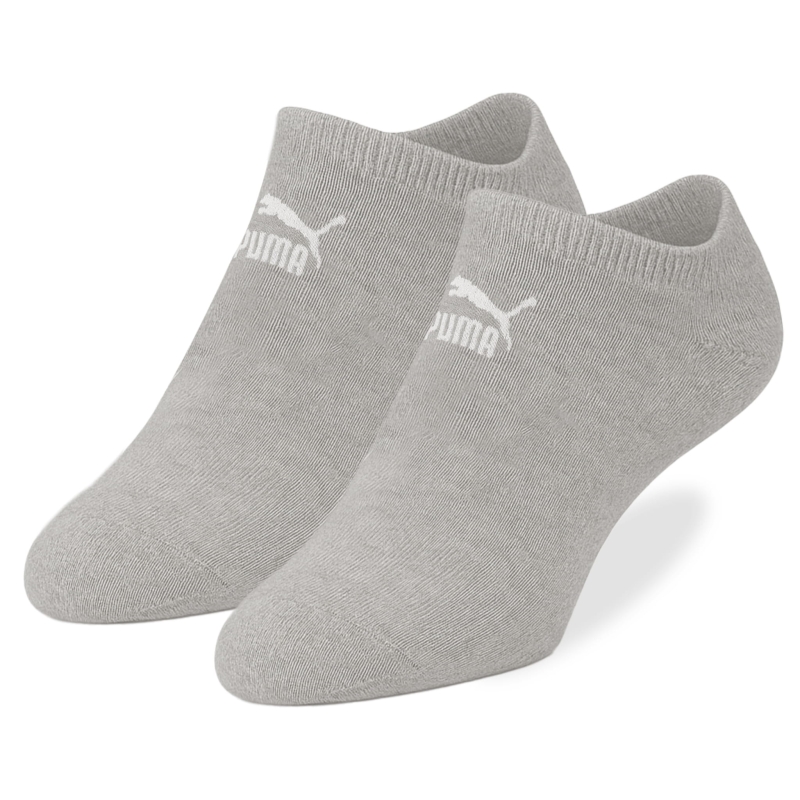 Komplet skarpet męskich Puma w wersji stopki, w różnych odcieniach szarości, widok z przodu.