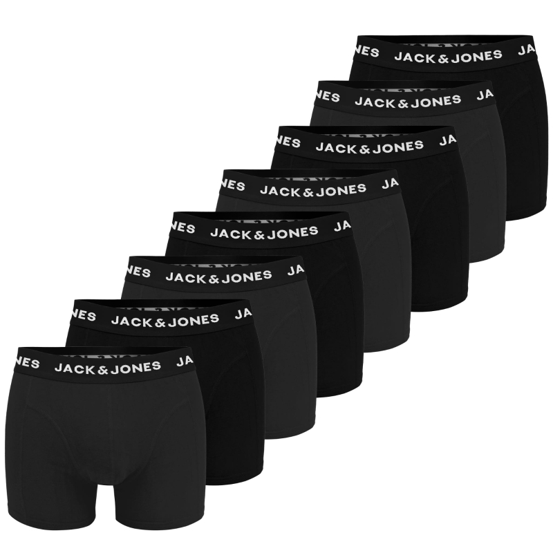 Zestaw męskich bokserek JACK&JONES w kolorach czarnym i antracytowym z kontrastowym logo na pasie, widok całości.