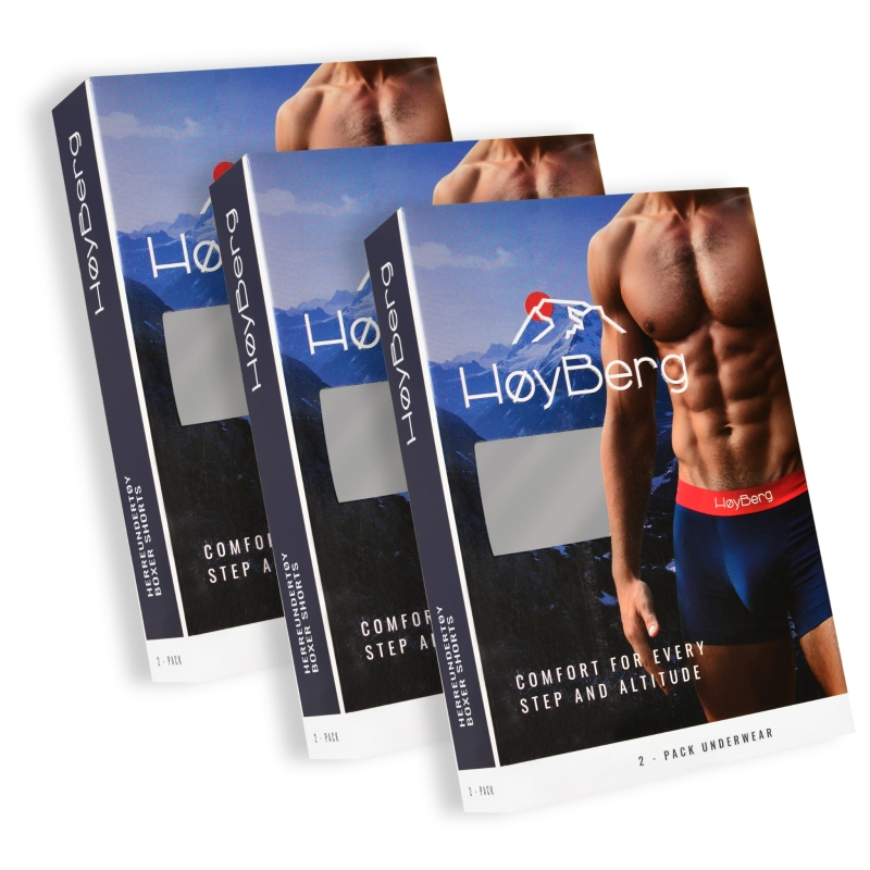 Opakowanie bokserek HøyBerg – 3-pack z górskim motywem.