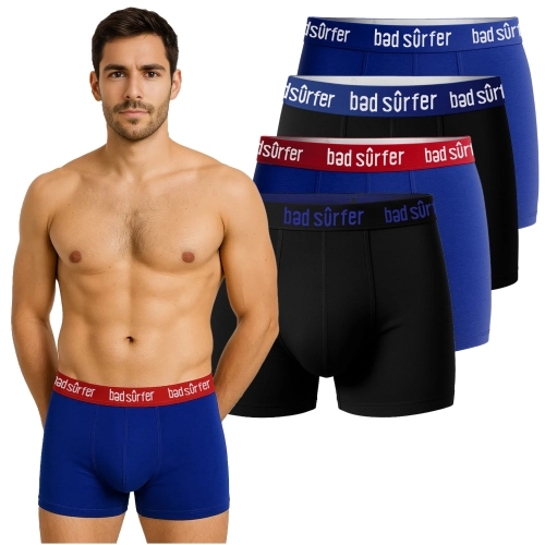 BAD SURFER Zestaw Bokserek Męskich Bawełna Mix Logo 4 Sztuki