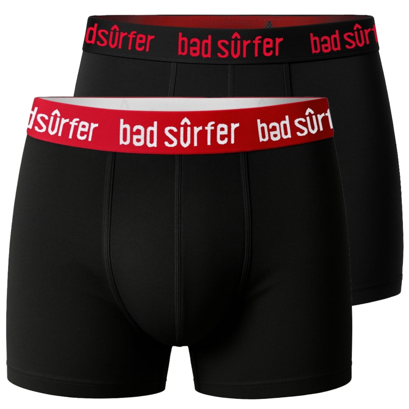 Zestaw 2 czarnych bokserek Bad Surfer – z gumkami czerwonymi i czarnymi
