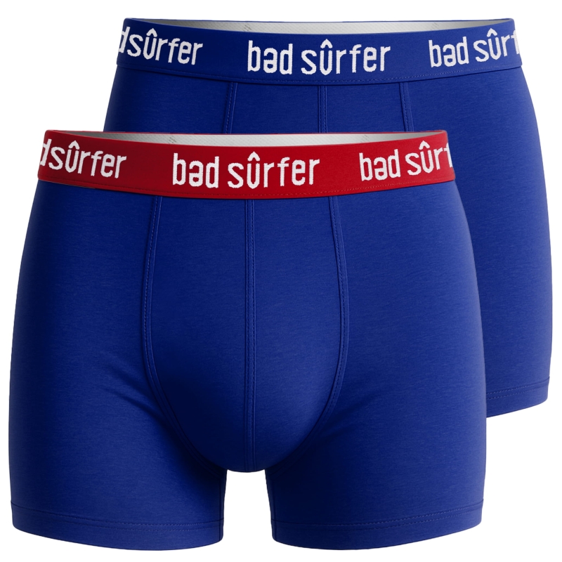 Zestaw 2 niebieskich bokserek Bad Surfer – z gumkami czerwonymi i granatowymi