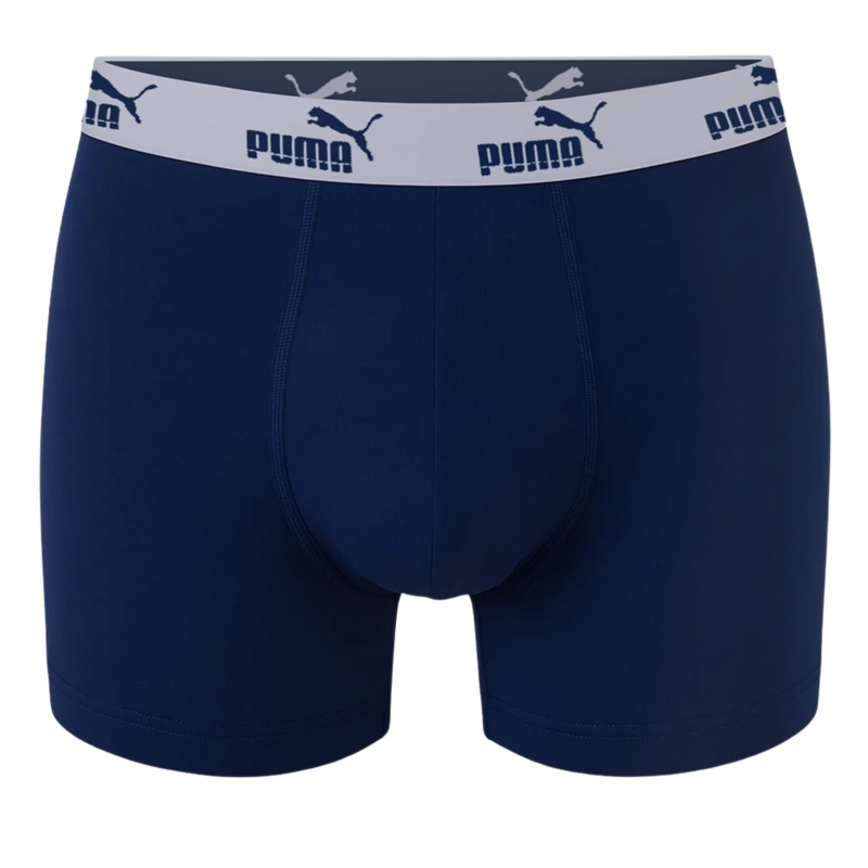 Granatowe bokserki Puma z jasnoszarą gumą i niebieskim logo
