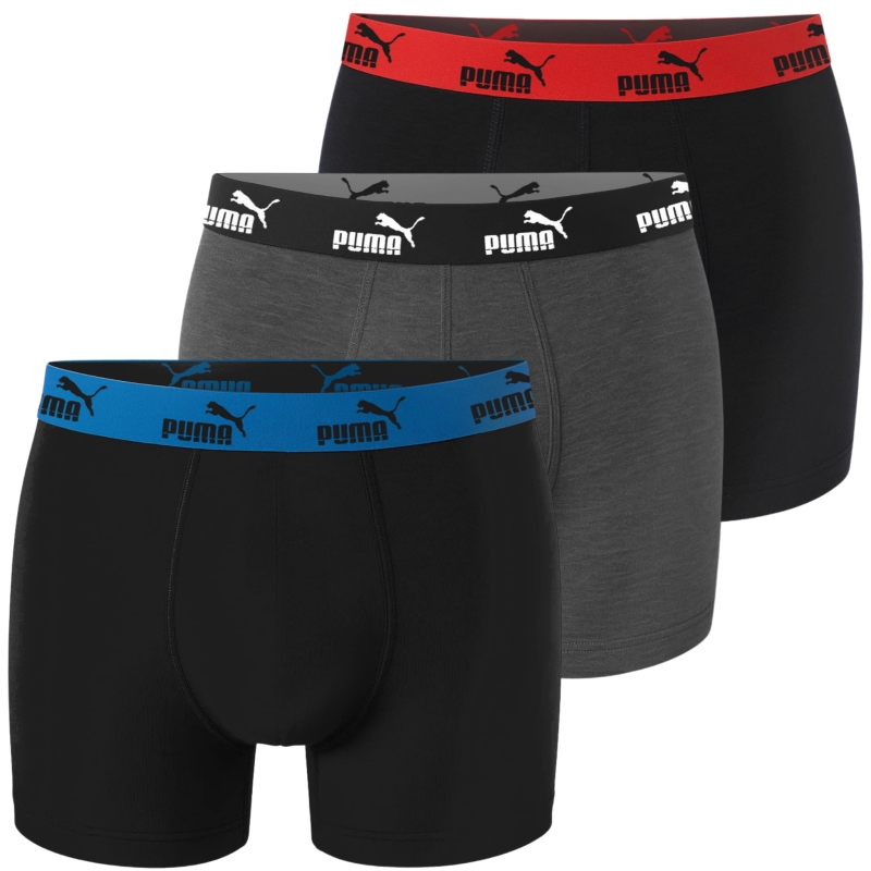 Bokserki Puma – zestaw trzech par w kolorze czarnym i grafitowym z kolorowymi gumami