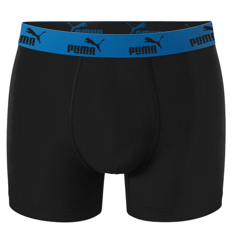Czarne bokserki Puma z niebieską gumą i granatowym logo