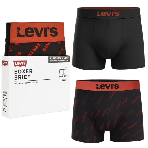 Levi's Bokserki Męskie BLACK RED Bawełna 2 Pak Rozmiar